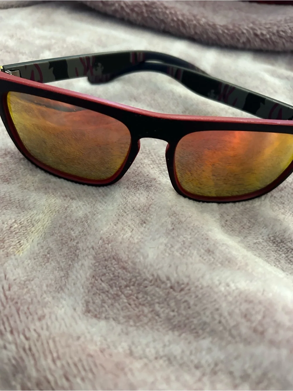 Quiksilver Red Frame Sunglasses with Gold Mirrored Lenses